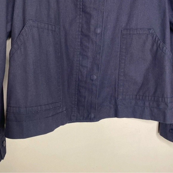 J. Crew Navy Blue Stripe Lined Cotton Nautical Rain Jacket Size Medium - Picture 5 of 8